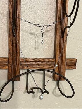 Sterling silver, oxidized, genuine multi pearl necklace
